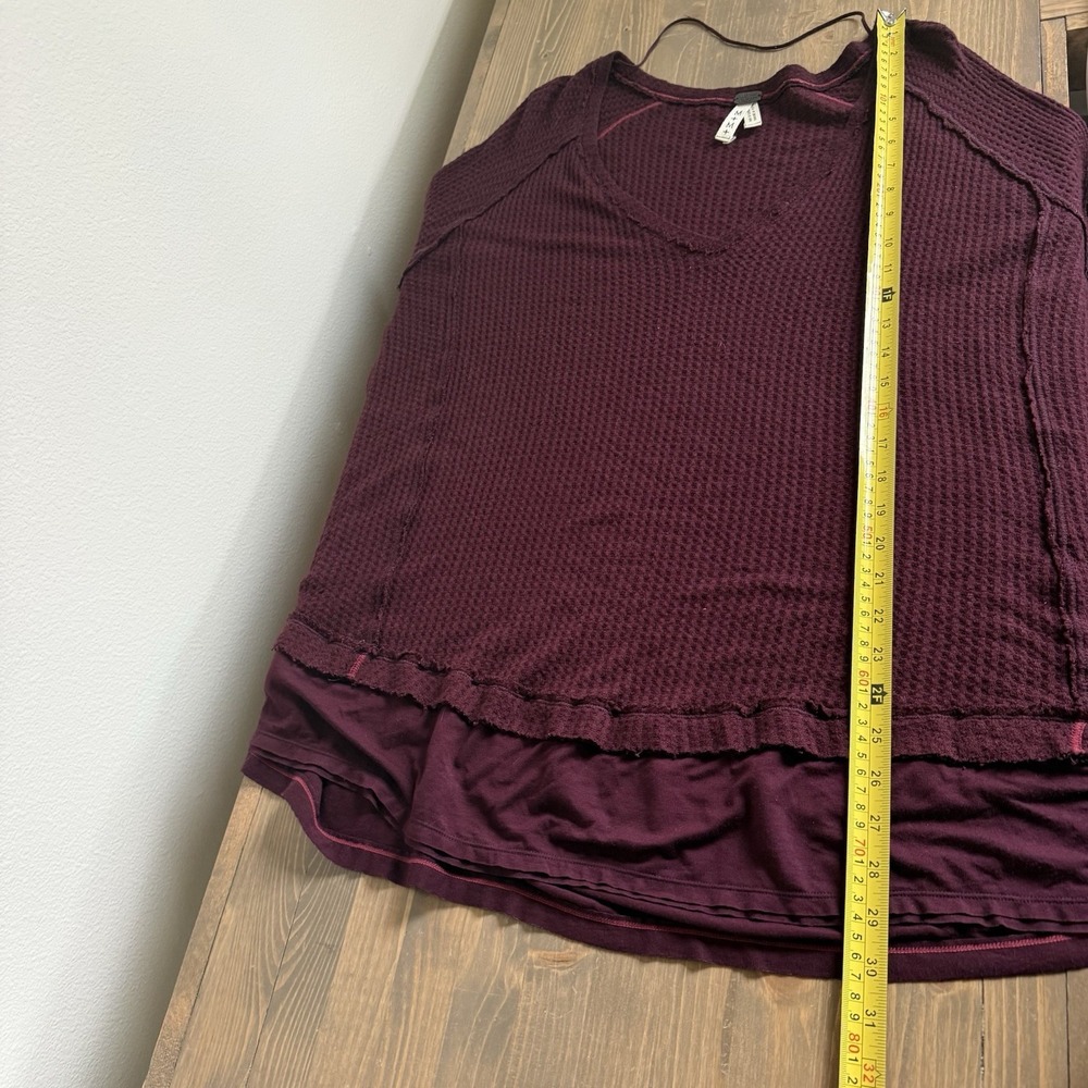 We The Free Womens Medium Burgundy Laguna Thermal Waffle Knit V-Neck Long Sleeve - Picture 8 of 8